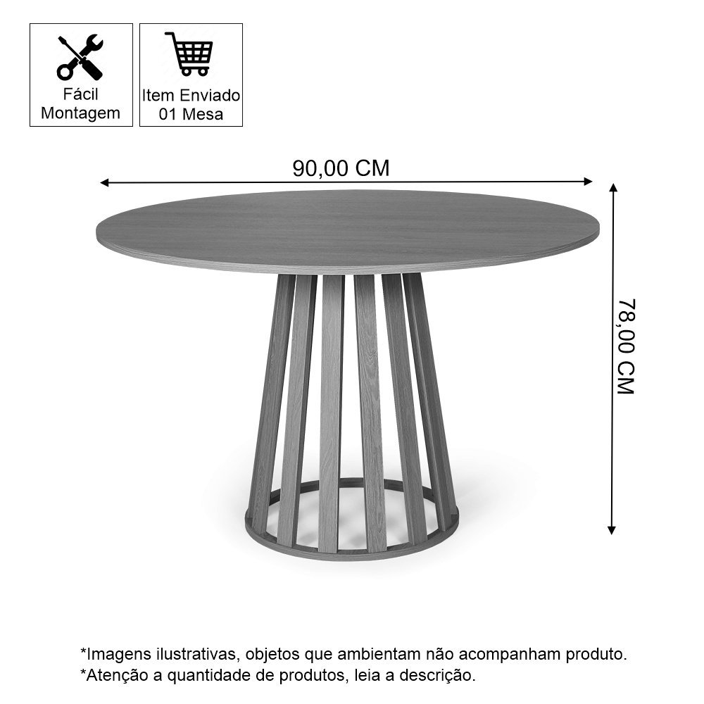 Mesa de Jantar Redonda 4 Lugares 90cm em Mdf Gabi Branca - Straub Web - 3