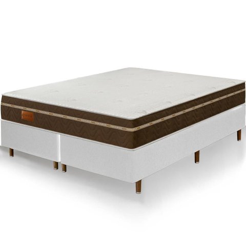 Cama Box Branca + Colchão Queen Size Bio Magnético Tabaco Massageador e Ortopédico Espuma D33