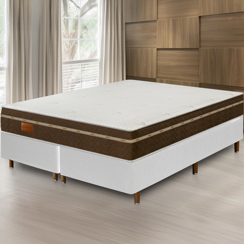 Cama Box Branca + Colchão Queen Size Bio Magnético Tabaco Massageador e Ortopédico Espuma D33