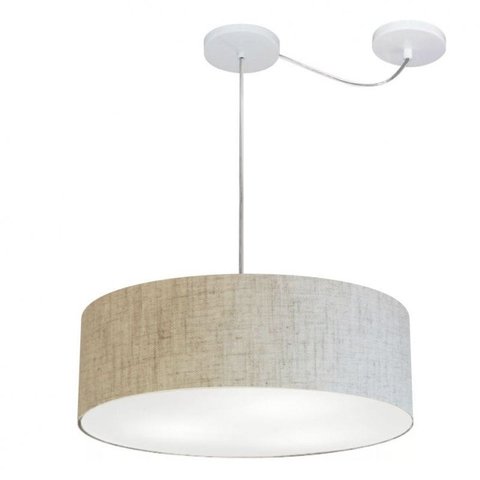 Lustre Pendente Cilindrico Com Desvio Md-4222 Cupula Tecido 45x15cm Rustico Bege