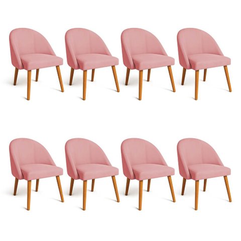 Kit 08 Cadeiras Poltrona de Jantar Lua Suede Rosa Pé Palito Dal Poz Estofados