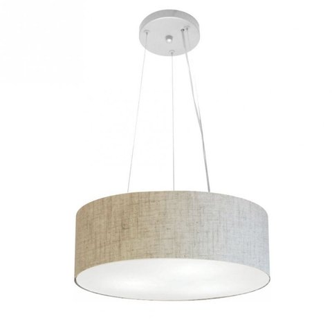 Lustre Pendente Cilindrico Md-4181 Cupula Tecido 40x15cm Rustico Bege