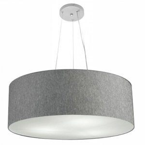 Lustre Pendente Cilindrico Md-4010 Cupula Tecido 60x21cm Rustico Cinza