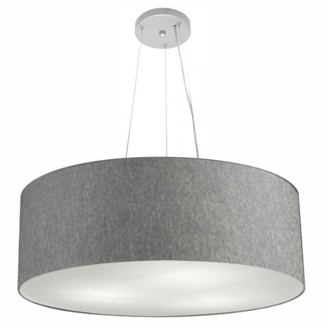 Lustre Pendente Cilindrico Md-4010 Cupula Tecido 60x21cm Rustico Cinza