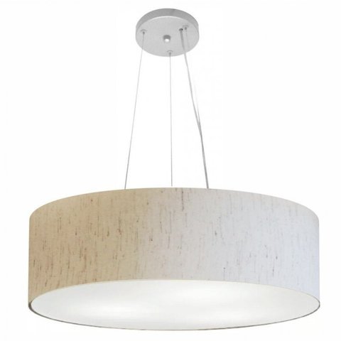 Lustre Pendente Cilindrico Md-4029 Cupula Tecido 60x15cm Linho Bege