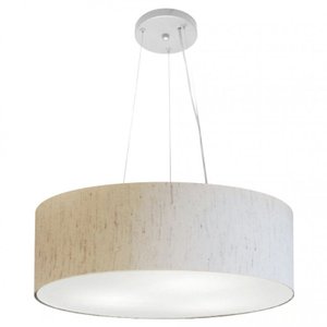 Lustre Pendente Cilindrico Md-4134 Cupula Tecido 50x15cm Linho Bege