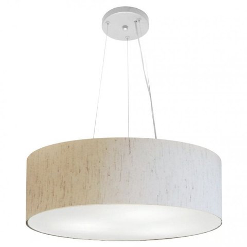 Lustre Pendente Cilindrico Md-4134 Cupula Tecido 50x15cm Linho Bege