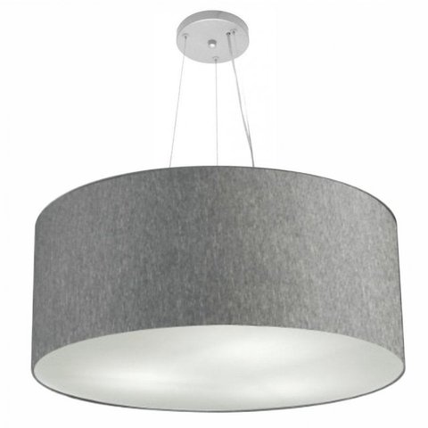 Lustre Pendente Cilindrico Md-4135 Cupula Tecido 70x30cm Rustico Cinza