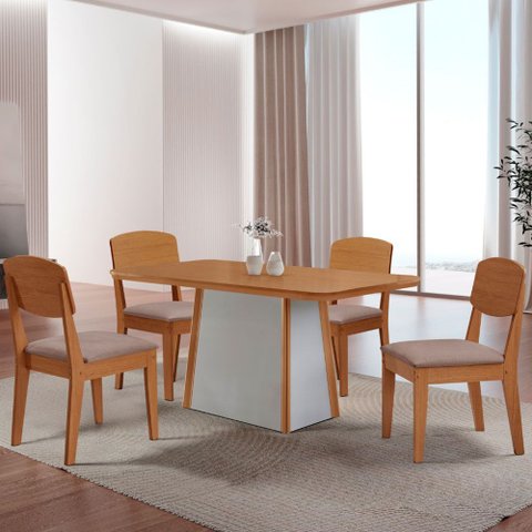 Mesa de Jantar Diane 120cm Tampo Mdf Laminado com 4 Cadeiras Copper Moderna Mobília