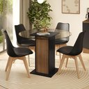 Ver imagem 1 de Conjunto Sala de Jantar Brusque Mesa Tampo de Vidro 4 Cadeiras Preto/rustic/preto Madesa