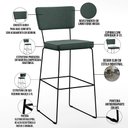 Ver imagem 4 de Kit 03 Banquetas Alta para Cozinha Sala Base em Aço Fixa Allana L02 Linho Verde Musgo - Lyam Decor