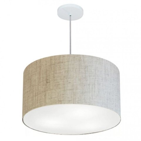Lustre Pendente Cilindrico Md-4257 Cupula Tecido 45x30cm Rustico Bege