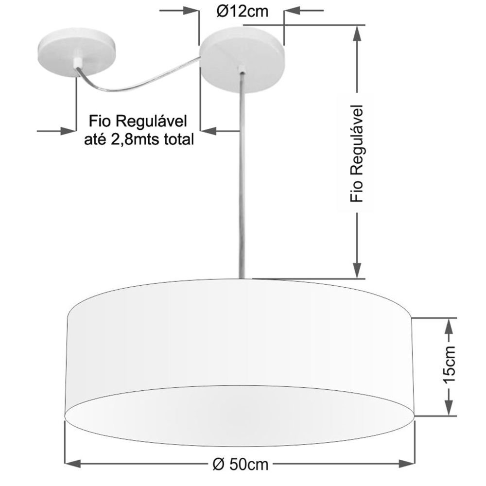 Lustre Pendente Cilíndrico com Desvio de Centro Md-4259 Cúpula em Tecido 50x15cm Palha - Bivolt - 2