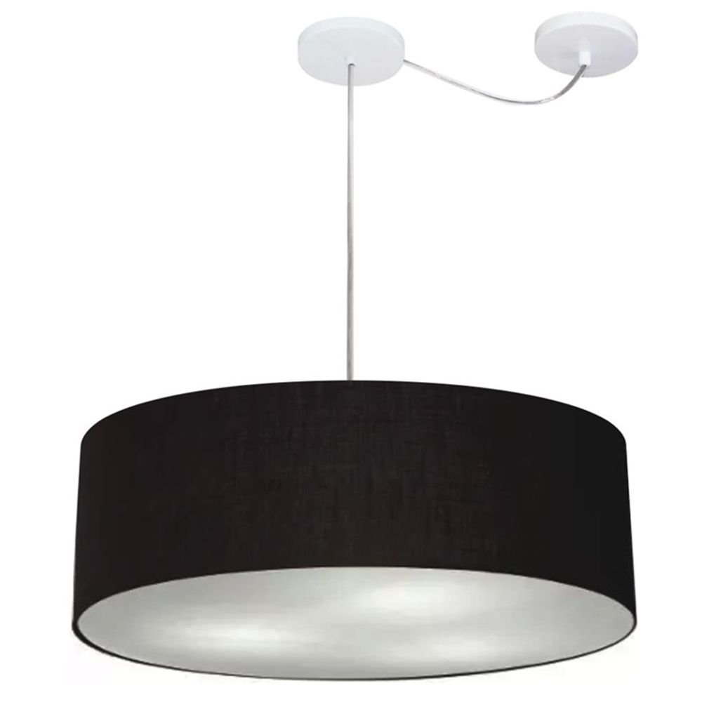 Lustre Pendente Cilíndrico com Desvio de Centro Md-4259 Cúpula em Tecido 50x15cm Palha - Bivolt - 3