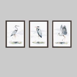 Tríptico - Quadros Decorativos Garça Aquarela Grande:Madeira - 1