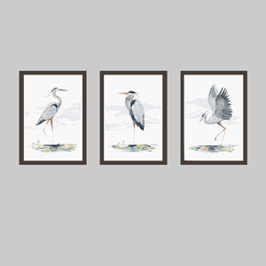 Tríptico - Quadros Decorativos Garça Aquarela Grande:Madeira