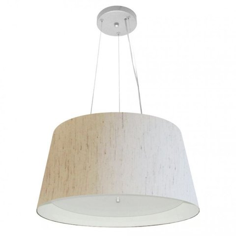 Lustre Pendente Cone Md-4144 Cupula Duplo Tecido 25/50x40cm Linho Bege / Branco