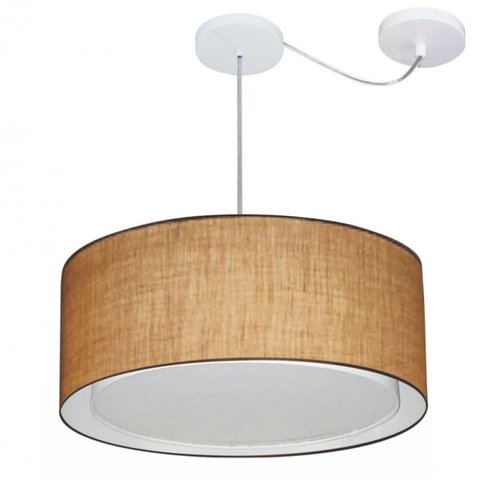 Lustre Pendente Cilindrico Com Desvio Md-4314 Cupula Tecido 50x25cm Palha