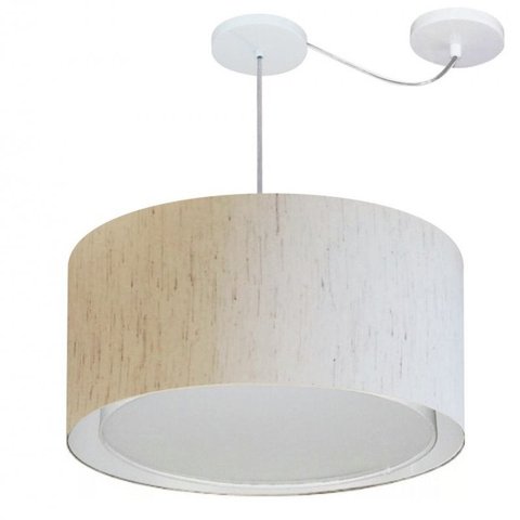 Lustre Pendente Cilindrico Com Desvio Md-4315 Cupula Tecido 50x30cm Linho Bege