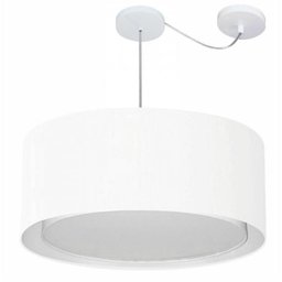 Lustre Pendente Cilindrico Com Desvio Md-4318 Cupula Tecido 60x30cm Branco - 1 Lustre Pendente Cilindrico Com Desvio Md-4318 Cupula Tecido 60x30cm Branco - 1