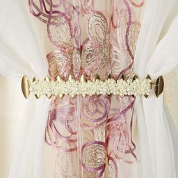 Cortina Topázio Varão Cetim Amassado e Voal Decorado 3,00m x 2,50m - Palha e Rosê - 3