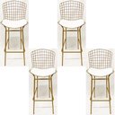 Ver imagem 1 de Kit 4 Banquetas BERTÓIA dourado fosco assento branco tubular altura 70cm - Poltronas do Sul