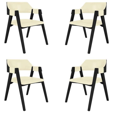 Kit 4 Cadeiras Sala de Jantar e Jogos Carteados Madeira Maciça Poker Pu Offwhite-preto G42 - Gran