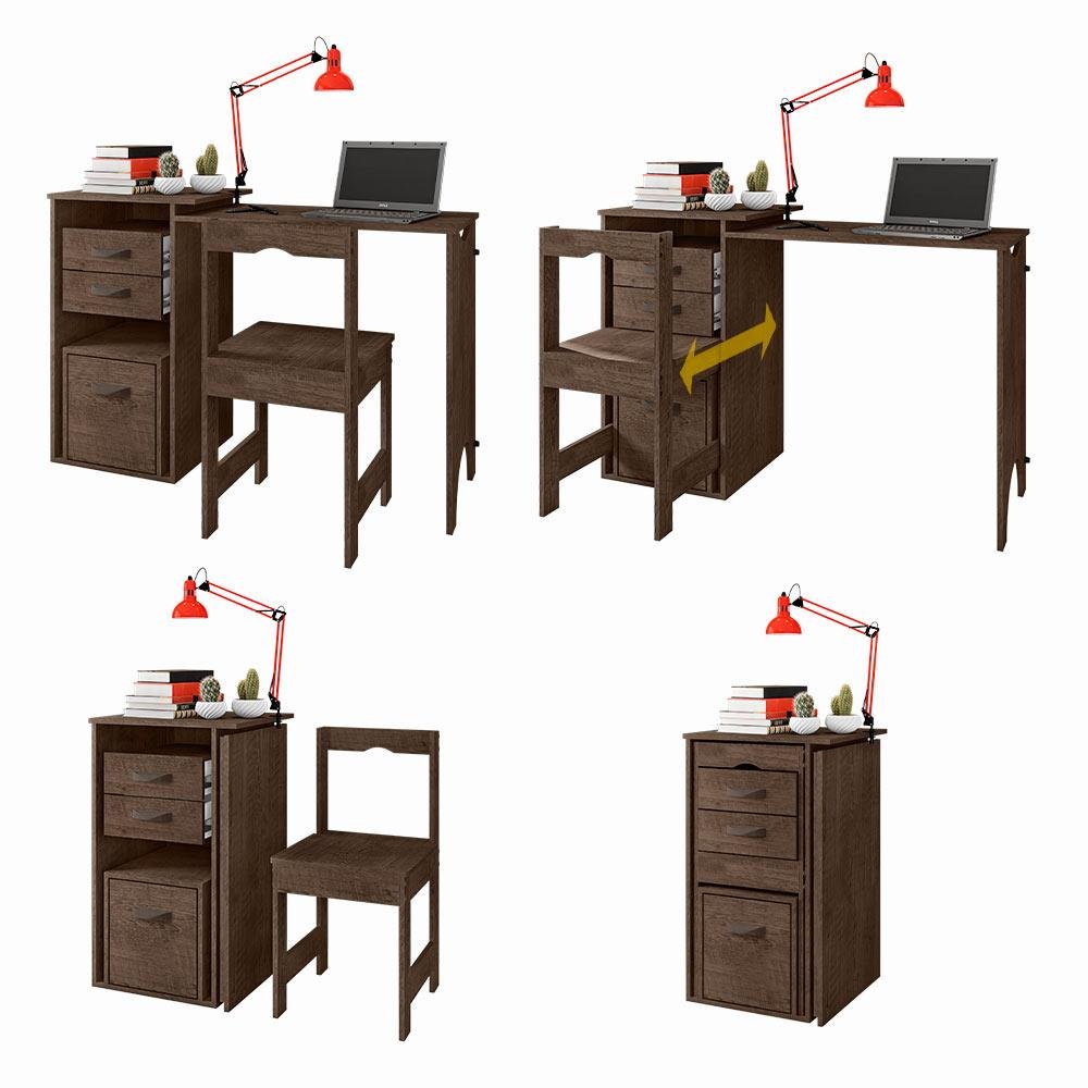 Escrivaninha Com Cadeira Embutida Chocolate Office Framar - 2
