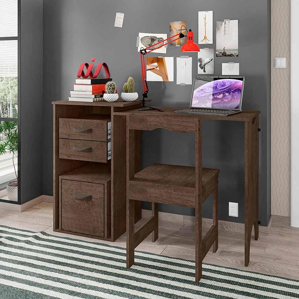 Escrivaninha Com Cadeira Embutida Chocolate Office Framar