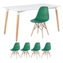 Ver imagem 1 de Kit - Mesa Retangular Eames 80 X 140 Cm + 4 Cadeiras Dsw Mesa Branco com Cadeiras Verde Escuro