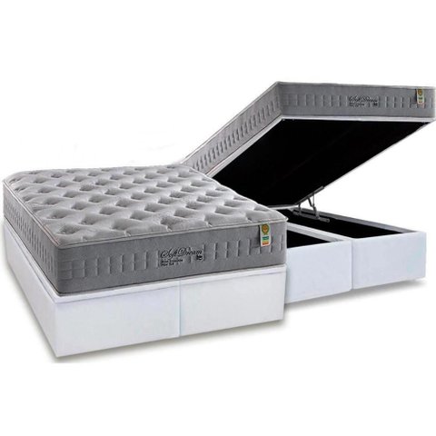 Cama Box Baú Queen: Colchão Molas Ensacadas Anjos Masterpocket Soft Dream + Base Branco(158x198)