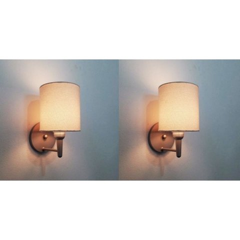 Kit/2 Arandela Cilindrica Md-2009 Base Cinza Cupula em Tecido 14x15cm Algodao Cru