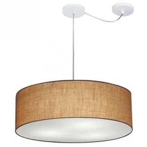 Lustre Cilindrico com Desvio de Centro Md-4259 Cupula Tecido 50x15cm Cor Palha - Bivolt