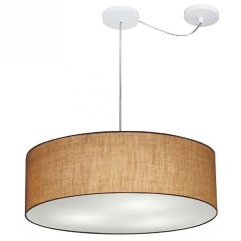 Lustre Cilindrico com Desvio de Centro Md-4259 Cupula Tecido 50x15cm Cor Palha - Bivolt