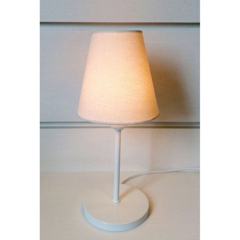Abajur de Mesa Md-2005 Base Aluminio Branco Cúpula em Tecido Cone Algodao Cru