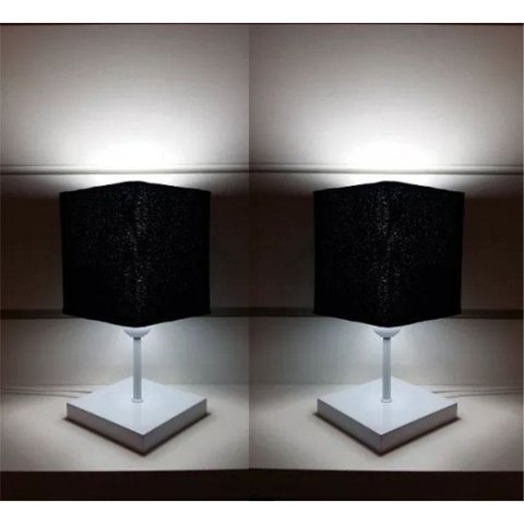 Kit de 2 Abajures Quadrado de Mesa Md-2008 Base Branca Cúpula Tec 15/13x13cm Preto