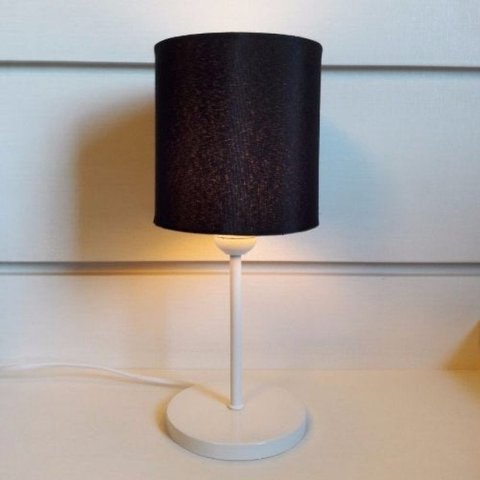 Abajur de Mesa Md-2010 Base Branca Cúpula Tecido Cilindrica 14x15cm Preto