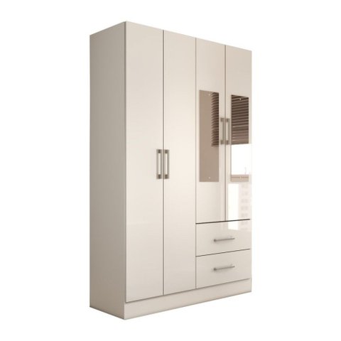 Guarda-roupa Solteiro Vittorio 4 Portas 2 Gavetas com Espelho Branco - Panorama Móveis