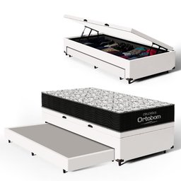 Cama Box Baú com Colchão de Espuma D45 Ortobom Airtech 150 + Auxiliar Unique Solteiro 88cm - 1
