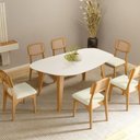 Ver imagem 1 de Mesa de Jantar Orgânica 6 Lugares Tampo MDF Off White com Base Freijó 180cm com Cadeiras Bege