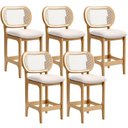 Ver imagem 1 de Kit 5 Banquetas Baixa Bar Cozinha Sala de Jantar Betta L02 Mel Tela Linho Cru - Lyam Decor