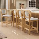 Ver imagem 6 de Kit 5 Banquetas Baixa Bar Cozinha Sala de Jantar Betta L02 Mel Tela Linho Cru - Lyam Decor