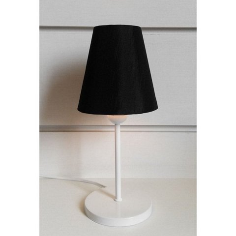 Abajur de Mesa Md-2005 Base Aluminio Branco Cúpula em Tecido Cone Preta