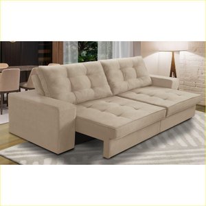 Sofá Retrátil e Reclinável 2 Lugares 1,70m com Molas Melissa Suede Bege Rover & Beato