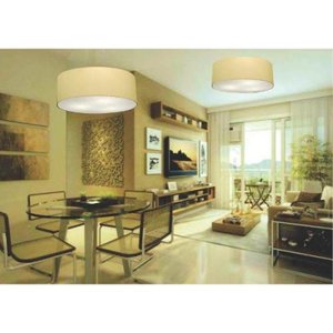 Kit 1 Plafon e 1 Lustre Pendente com Cupula Tecido 50cm Algodao Cru