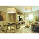 Ver imagem 1 de Kit 1 Plafon e 1 Lustre Pendente com Cupula Tecido 50cm Algodao Cru