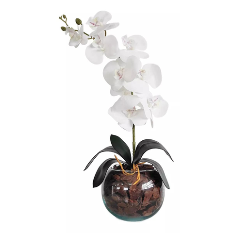 Arranjo e Vaso Flores de Orquideas Branca Realista de Mesa