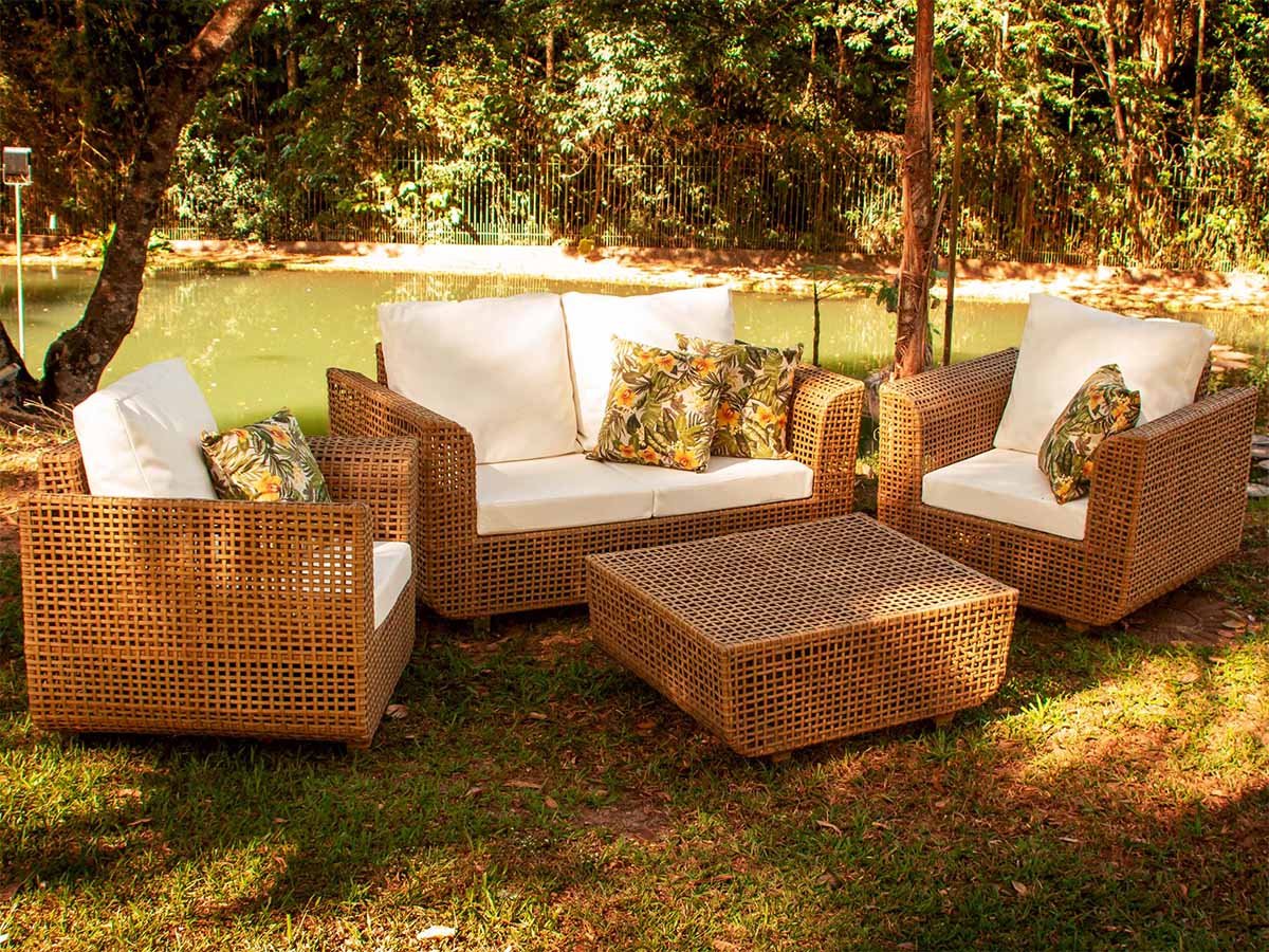 Jogo de Sofá e Poltronas Malibu com Mesa em Alumínio - Jardim, Área, Edícula, Piscina - Capuccino - 11
