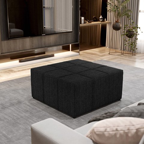 Puff Decorativo para Sala de Estar Quadrado Milano 90x90cm W01 Linho Chumbo - Lyam Decor