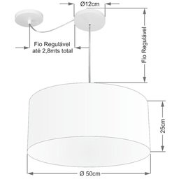 Lustre Cilindrico com Desvio de Centro Md-4151 Cupula Tecido 50x25 Algodão Crú - 3